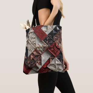 Tote Bag Rouge Noir Ivoire Micro Mosaïque 3D Géométrique