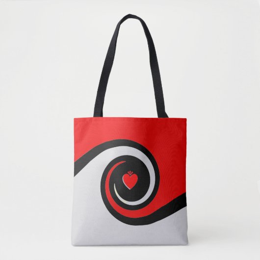 Tote Bag Rouge, Noir & Vagues Abstraites Gris Clair (Devant)