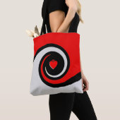 Tote Bag Rouge, Noir & Vagues Abstraites Gris Clair (De près)