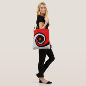 Tote Bag Rouge, Noir & Vagues Abstraites Gris Clair (Sur le modèle)