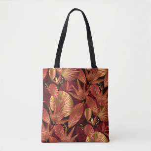 Tote Bag Rouge or, Motif tropical géométrique.
