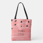 Tote Bag Rouge pastèque noire anniversaire ajouter nom date (Dos)