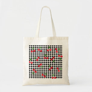 Tote Bag Rouge rétro Cerisier Noir Blanc Buffalo Plaid En v