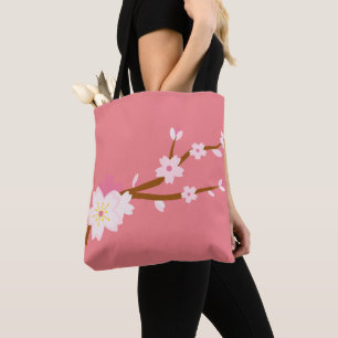 Tote Bag Rouge rose pâle Sakura CHerry Blossom japonais