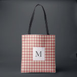 Tote Bag Rouge rustique En vichy moderne Noël<br><div class="desc">Sac fourre-tout de Noël rustique avec votre monogramme sur un style vintage en vichy motif.</div>