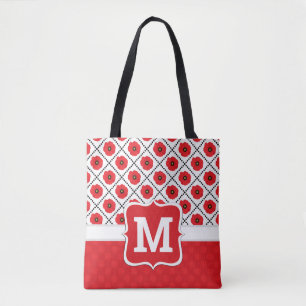 Tote Bag Rouge Shabby Chic, Coquelicots Monogramme Noir & B