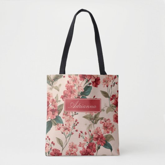 Tote Bag Rouge sur Hibiscus rose Floral (Devant)