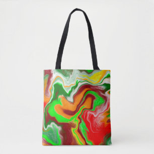 Tote Bag Rouge, Vert, Bourgogne Marbre Coloré Fluid Art