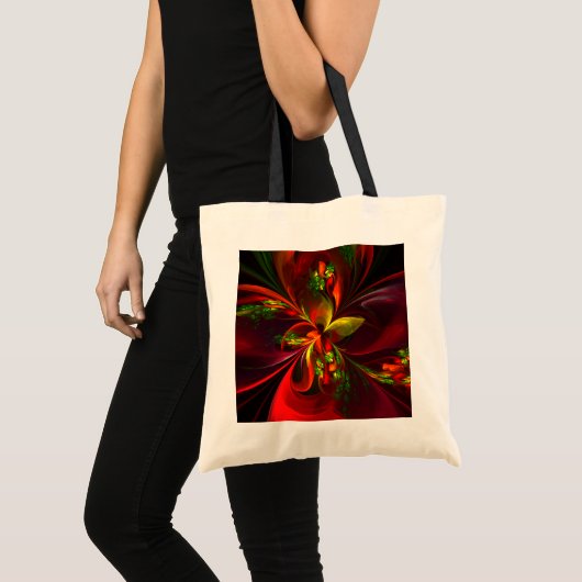 Tote Bag Rouge vert moderne Floral Abstrait Art Motif #05 (Devant (produit))