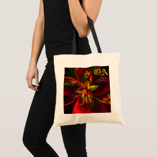Tote Bag Rouge vert moderne Floral Abstrait Art Motif #05