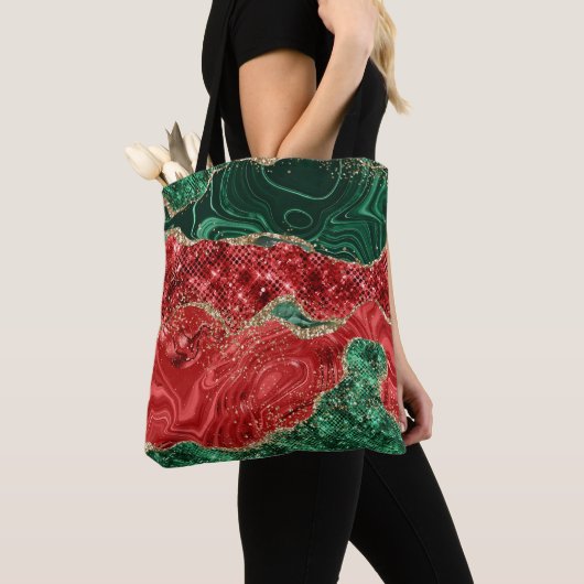 TOTE BAG ROUGE VERT OR AGATE REGARDE NOËL FÊTE (De près)