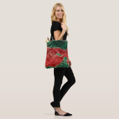 TOTE BAG ROUGE VERT OR AGATE REGARDE NOËL FÊTE (Sur le modèle)