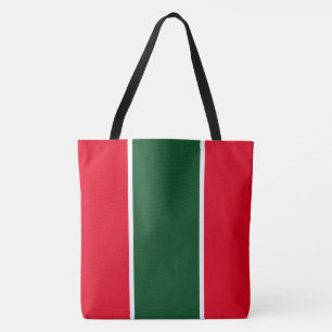 Tote Bag Rouge vif de Noël, vert forêt, blanc rayé