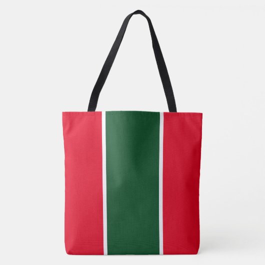 Tote Bag Rouge vif de Noël, vert forêt, blanc rayé (Devant)