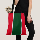 Tote Bag Rouge vif de Noël, vert forêt, blanc rayé (De près)