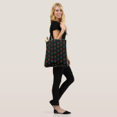 Tote Bag Rouge, Violet, Vert Floral Noir (Sur le modèle)