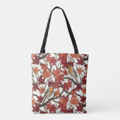 Tote Bag Rouges-gorges dans un érable sur fond blanc cassé (Dos)