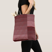 Tote Bag Rouges, Gris, Noirs, Rayures Blanches (De près)