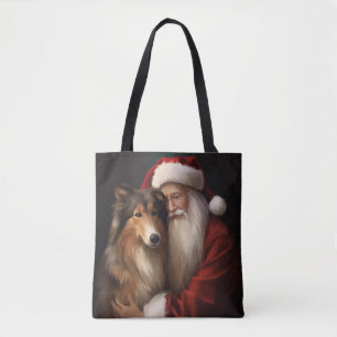 Tote Bag Rough Collie Avec Noël Festif Du Père Noël