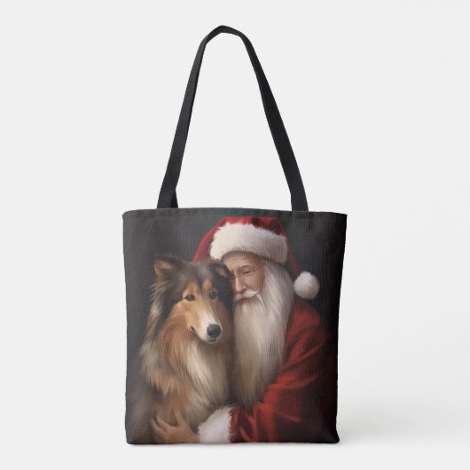 Tote Bag Rough Collie Avec Noël Festif Du Père Noël (Dos)