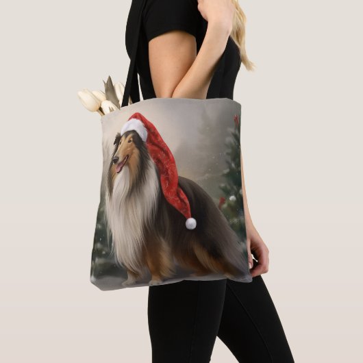 Tote Bag Rough Collie Chien dans la neige Noël (De près)