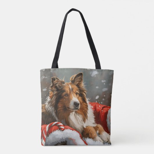 Tote Bag Rough Collie Chien Festif de Noël (Dos)