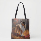 Tote Bag Rough Collie dans l'automne Leaves automne Inspire (Devant)