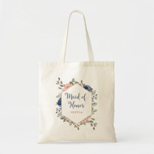 Tote Bag Rougissent domestique de rose et de bleu marine