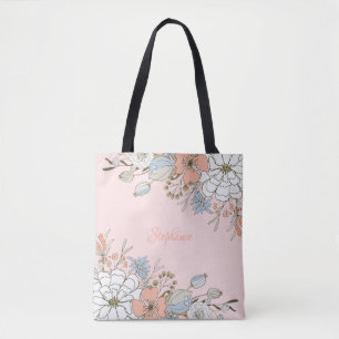 Tote Bag Rougissent floraux bleus roses personnalisés