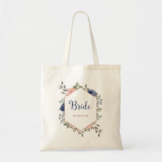 Tote Bag Rougissent jeune mariée géométrique florale de (Devant)