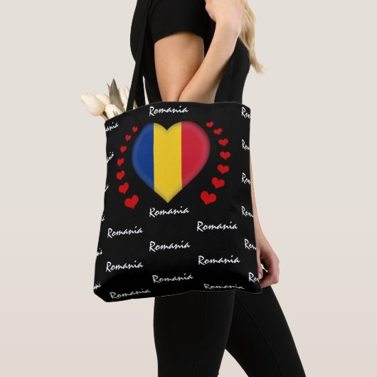 Tote Bag Roumanie Drapeau & Coeur, Roumain Drapeau mode / s (De près)