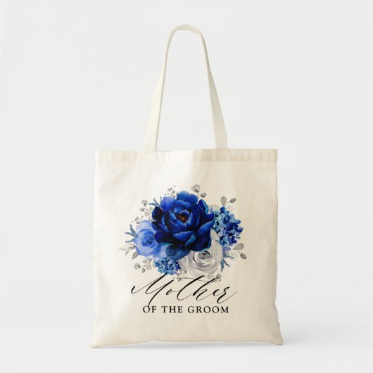 Tote Bag Royal Bleu Blanc Argent Métallique Mariage à (Devant)