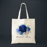 Tote Bag Royal Bleu Blanc Argent Métallique Mariage à<br><div class="desc">Elégant sac fourre-tout cadeau mariage à thème bleu royal blanc argent avec bouquet élégant de bleu royal,  marine,  argent,  blanc pur bourgeons de fleurs roses et sauge vert eucalyptus feuilles. Veuillez me contacter pour toute aide sur la personnalisation ou si vous avez besoin d'un autre produit avec ce design.</div>