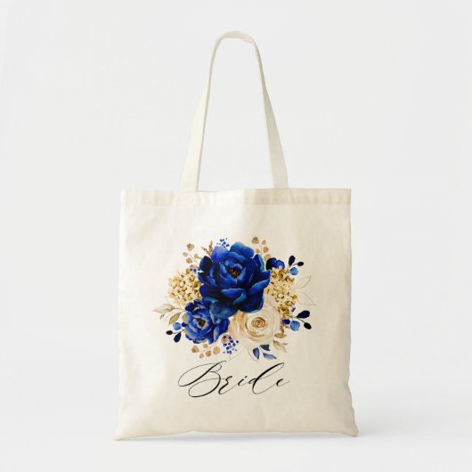 Tote Bag Royal Bleu Jaune Or Métallurgique Floral Bride (Devant)