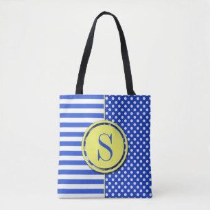 Tote Bag Royal Blue Combinaison Pois Et Bandes
