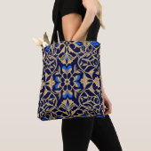 Tote Bag Royal Blue & Gold Floral Elegance Pattern (De près)