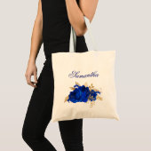 Tote Bag Royal Blue Gold Roses Floral Bridesmaid (Devant (produit))