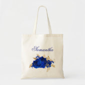 Tote Bag Royal Blue Gold Roses Floral Bridesmaid (Devant)