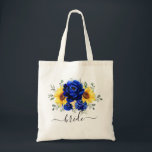 Tote Bag Royal Blue Rustic Tournesol moderne Mariage mariée<br><div class="desc">Sac fourre-tout de mariage campagnard rustique élégant et moderne avec tournesol jaune vif, pivoines bleues royales, souffle bébé, cadre floral gypsophila / couronne avec feuilles eucalyptus. S'il vous plaît trouver d'autres modèles et variantes de mon magasin "blissweddingpaperie". Et n'hésitez pas à me contacter pour plus de personnalisation ou de correspondance...</div>