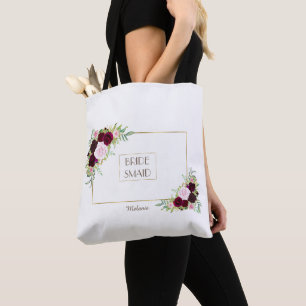 Tote Bag Royal Burgundy Marsala Floral Bridesmaid