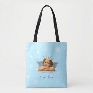Tote Bag Royal Stylish Raphael Cherub on Light Blue