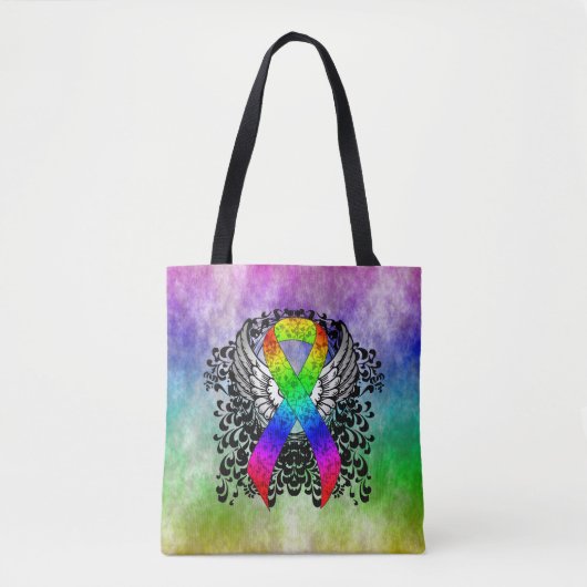 Tote Bag Ruban arc-en-ciel avec ailes (Devant)