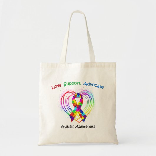 Tote Bag Ruban d'autisme sur le coeur (Devant)