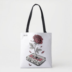 Tote Bag Ruban de cassette rétro Rose Nom personnalisé