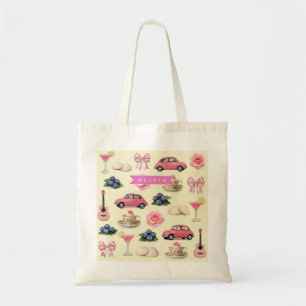 Tote Bag Ruban de cocktail rose coquette personnalisé adora