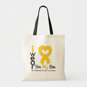 Tote Bag Ruban de coeur d'or de Cancer d'enfance pour mon