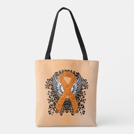 Tote Bag Ruban de sensibilisation orange avec ailes (Dos)