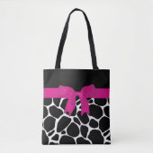Tote Bag Ruban rose Empreinte de léopard noir moderne (Devant)