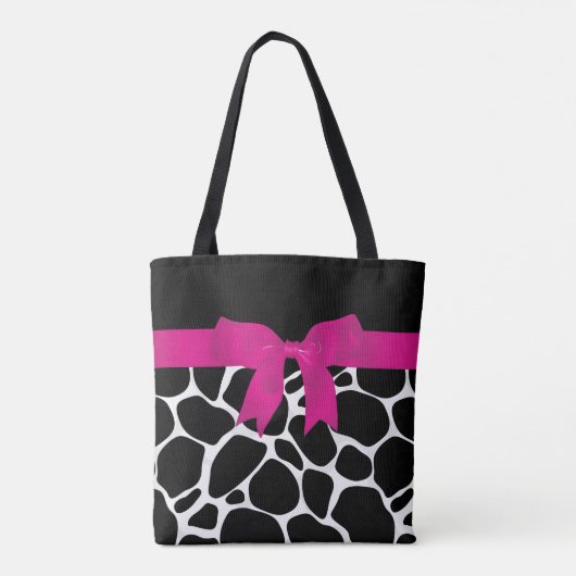 Tote Bag Ruban rose Empreinte de léopard noir moderne (Dos)