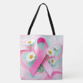 Tote Bag Ruban rose et marguerites Sensibilisation au cance (Devant)